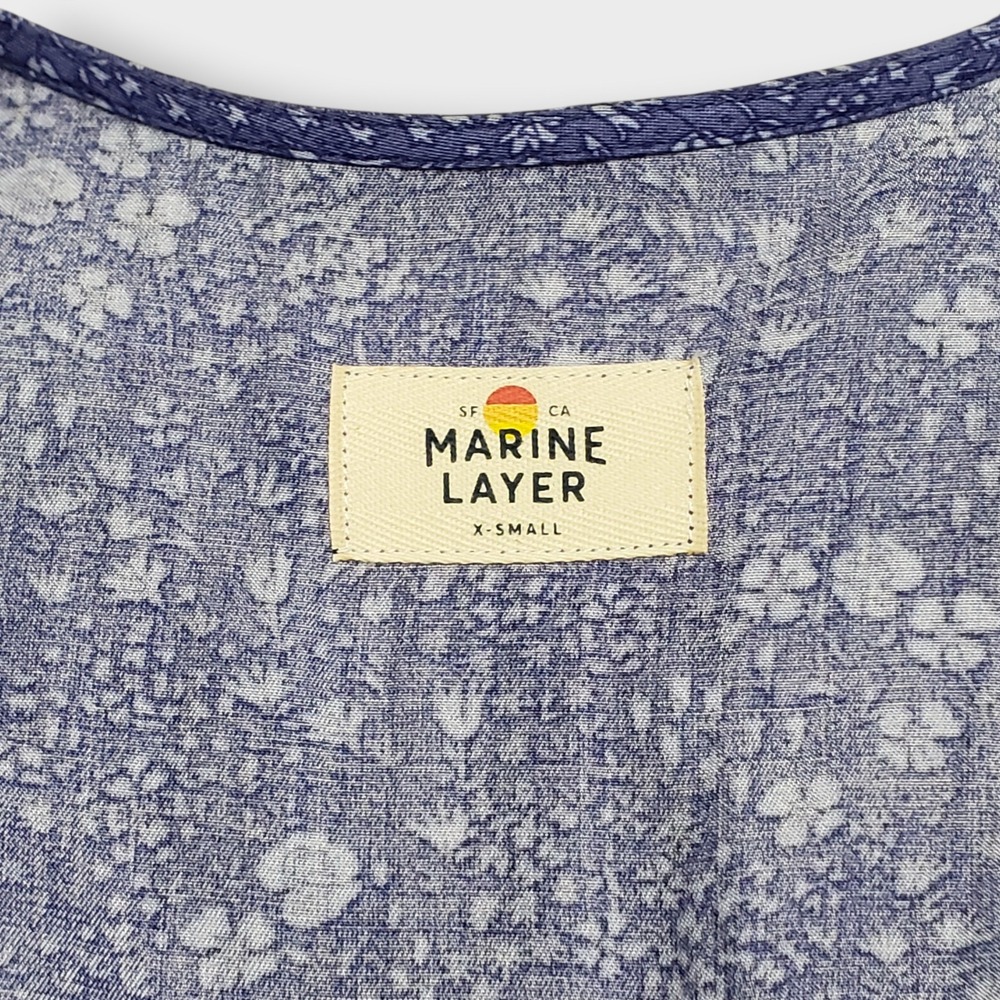 Marine Layer Camila Mini Dress Blue Ditsy Floral Sz XS Button Front Belted - Picture 6 of 12